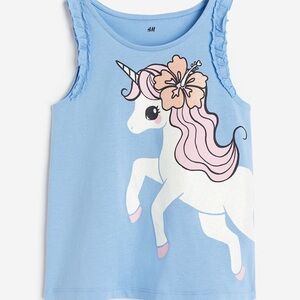 H&M girls soft cotton jersey t shirt/shirt light blue unicorn sz 8/10 NWT